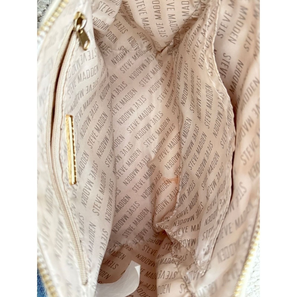 Steve Madden White Logo Print Crossbody Shoulder Bag Gold Chain Strap - Picture 9 of 10